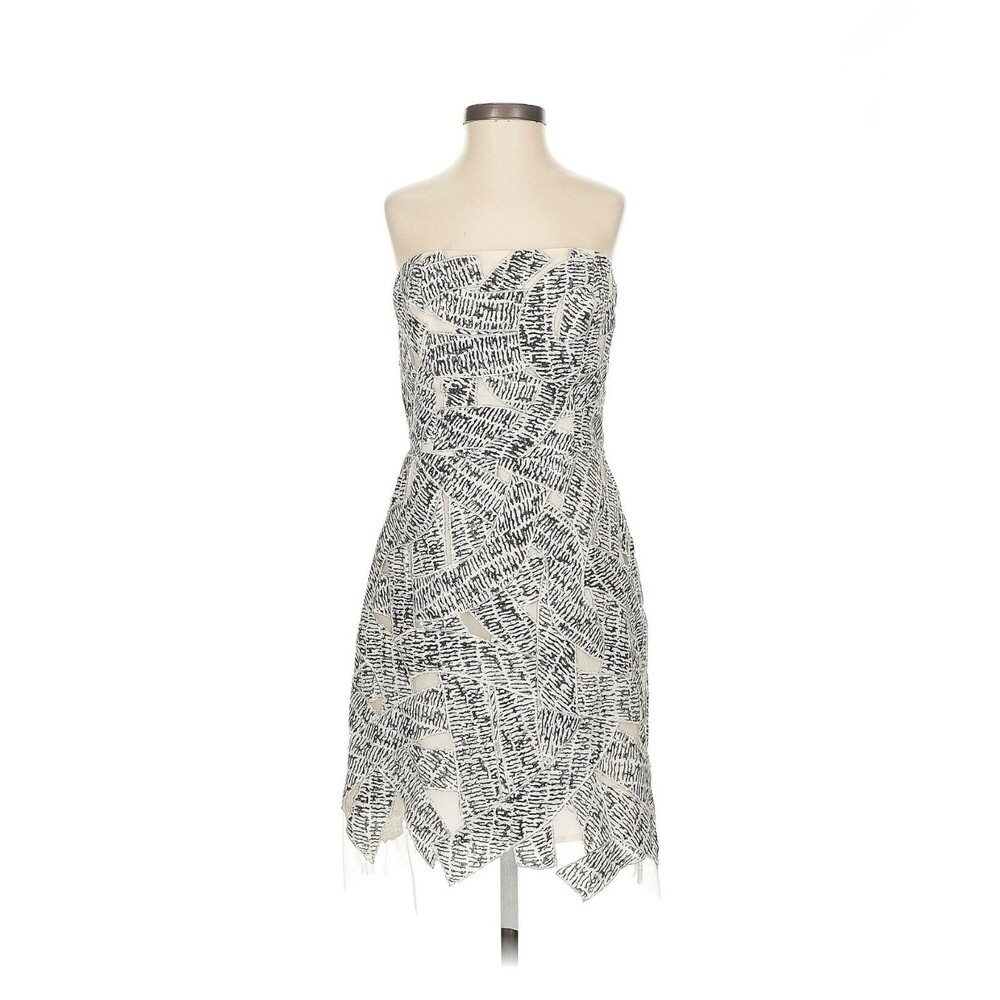 Sachin + Babi for Ankasa Strapless Linen Ribbon Applique Dress Size 2 Modern Art